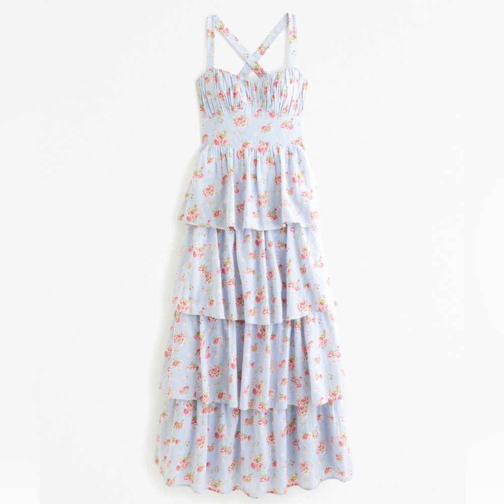 Abercrombie & Fitch Tiered Floral Maxi Dress - Light Blue and Pink